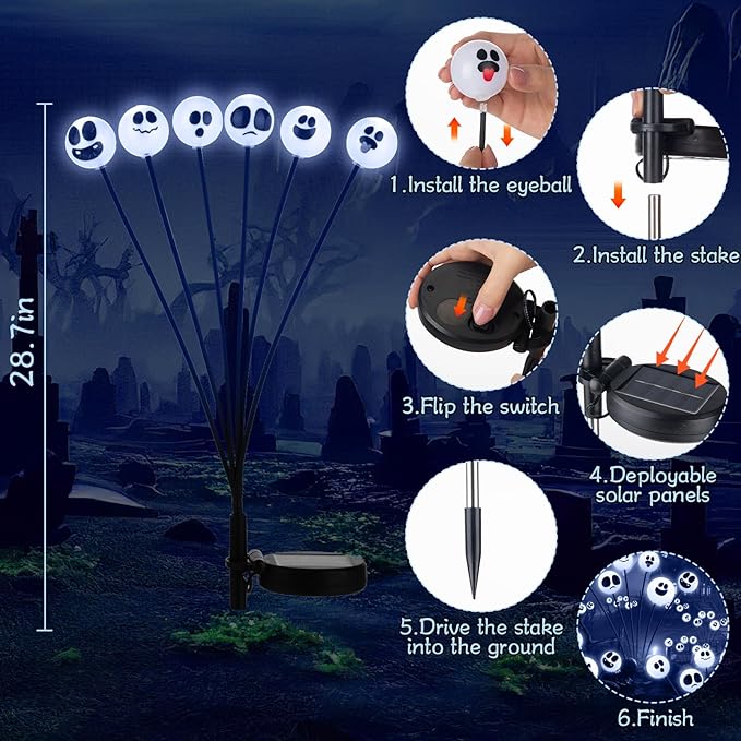 Tuanse 2 Pcs Outdoor Halloween Decorations Waterproof Halloween Solar Lights Scary Ghost Lights for Garden Yard Lawn Pathway (White)