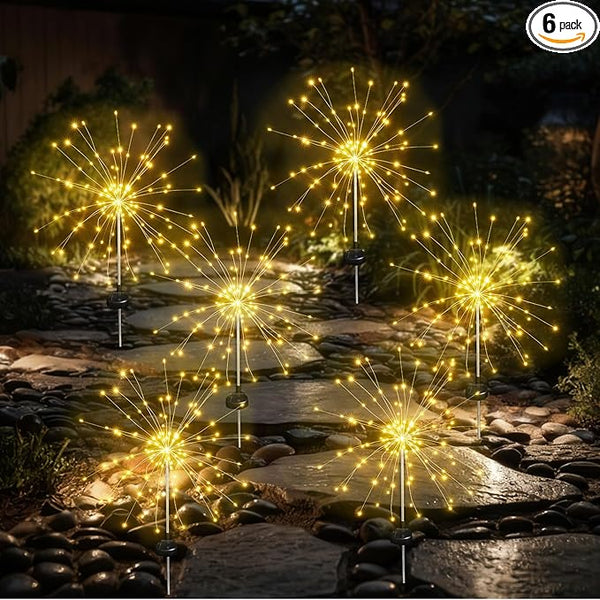 Solar Garden Firework Lights Outdoor Waterproof, 6 Pack Solar Lighting with 8 Lighting Modes, 120 LED Sparklers | Lumora