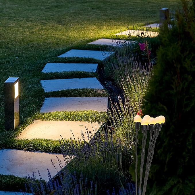 2pcs Lights with 8 Modes, Warm White Solar Garden Pathway Lights for Outdoor Yard and Patio Decoration