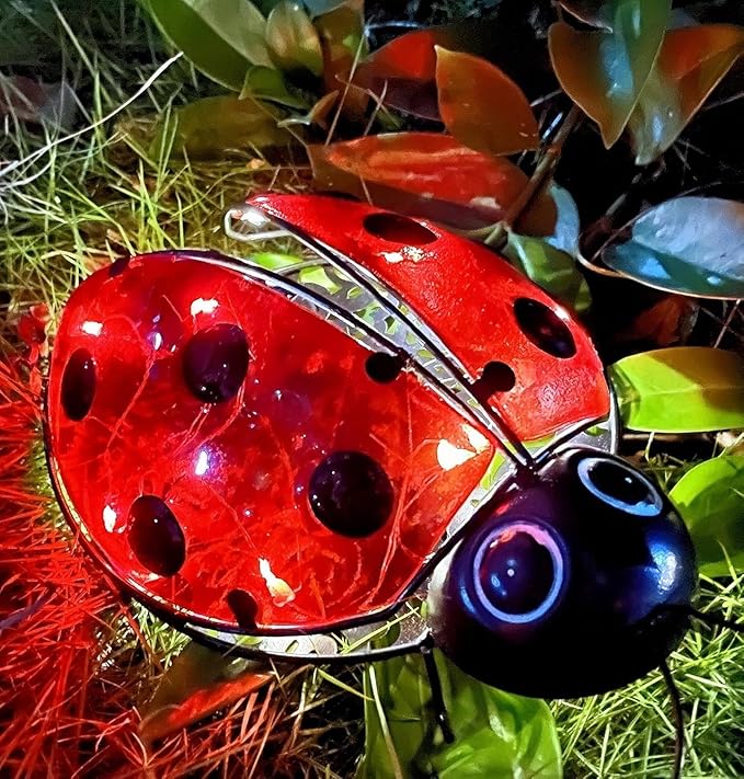 9.8“ Ladybug Solar Night Garden Light - Waterproof LED Outdoor Decorative Lantern, Metal Solar Powered Yard Art, Ladybug Gifts for Patio and Garden, Solar Landscape Path Light Ornament