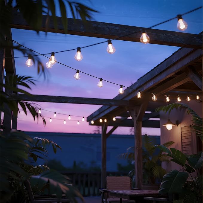 RTTY Outdoor String Lights 100 FT, Patio Lights with 52pcs Plastic G40 Globe Bulbs, Shatterproof Waterproof Connectable for Cafe Bistro Backyard Balcony