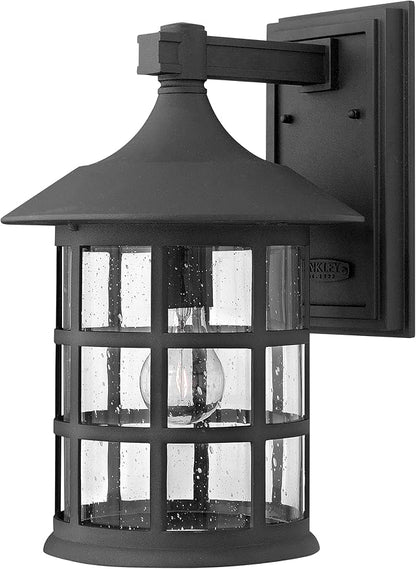 Hinkley Freeport Medium Wall Mount Lantern - Traditional, 1-Light, Aluminum, Clear Seedy Glass - Black Finish