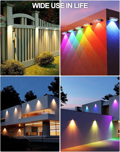 Solar Fence Lights 10 Pack, Fence Light Solar Powered Waterproof IP65 Multicolor Led 9 Fixed Colors ＆RGB Color Changing, Solar Lights Outdoor for Deck, Patio, Porch, Stairs, Holiday (White)