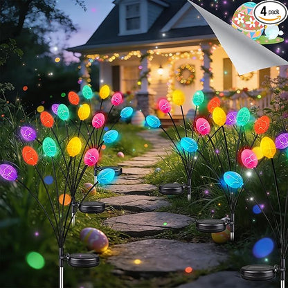 OZS 4 Pack Solar Easter Egg Lights, Colorful Garden Swaying Firefly Lights Outdoor, 24 Led Waterproof Solar Stake Lights for Lawn Trails, landscaped Yards, Porches and Patio Easter Decorations
