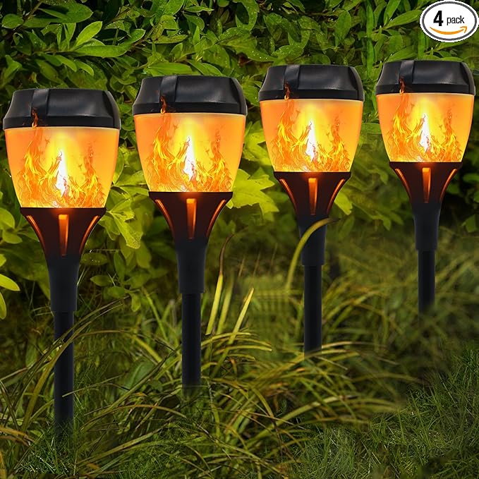 Swingers Solar Lights Outdoor,Solar Torch Lights with Flickering Flame,Waterproof Outdoor Garden Light for Christmas,Garden, Landscape, Path, Yard, Patio (4, Black)