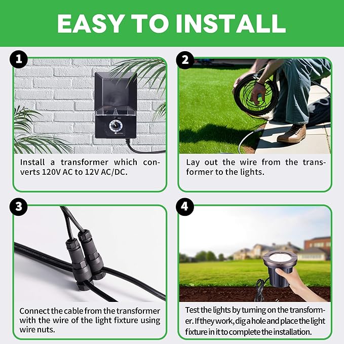 Landscape Well Light Kit, 8 Pack LED Low Voltage In Ground Lights and 100W Transformer and 100FT Cable and 30 Wire | Lumora