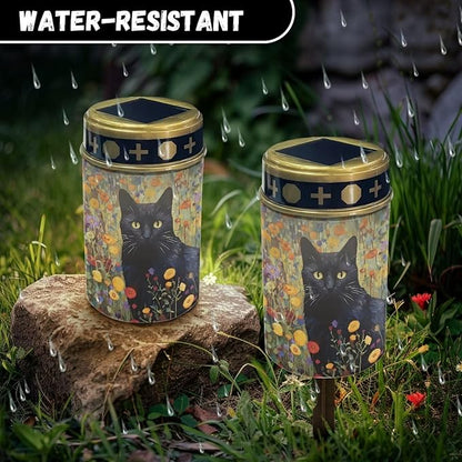 Black Cat Floral Cemetery Decorative Solar Lights Easy to Install Garden Solar Pathway Lights Waterproof Cemetery Cemetery Night Lights for Prayer Decoration