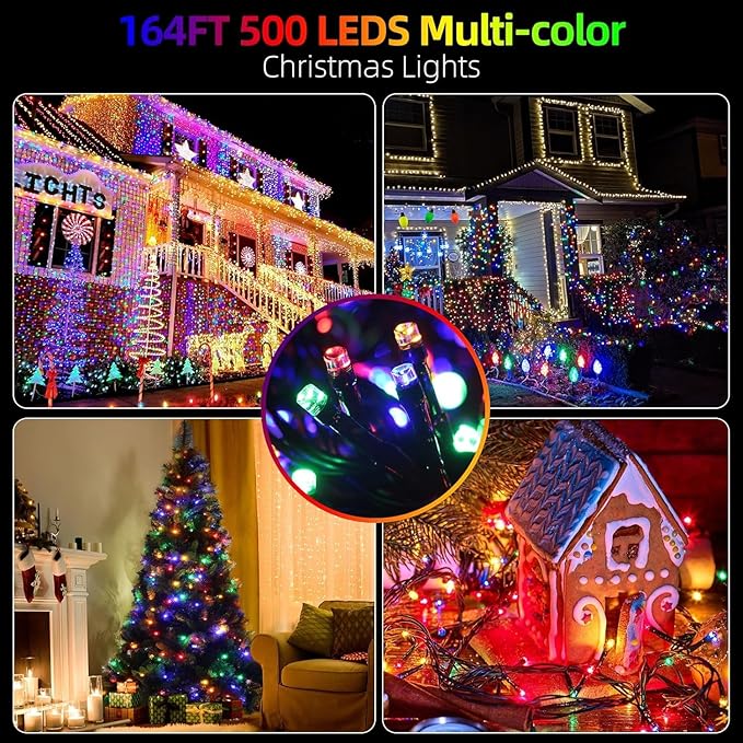 170FT 500LEDs Christmas Lights Outdoor Indoor String Lights 8 Modes Memory Function for Christmas Tree Party | Lumora