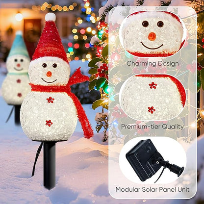 Homemory 3 Pack Solar Christmas Snowman Pathway Lights Outdoor Decor, Waterproof Lights Stakes for Winter Yard, Patio, Backyard, Porch, Lawn (Multicolor)
