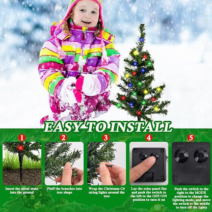 2 Pack Solar Christmas Tree Lights Outdoor - 22 Inch Solar Christmas Tree with 100 LED Multi-color C6 String Lights for Outside Decorations, Outdoor Decor Xmas Lighted Trees for Yard Pathway Cemetery