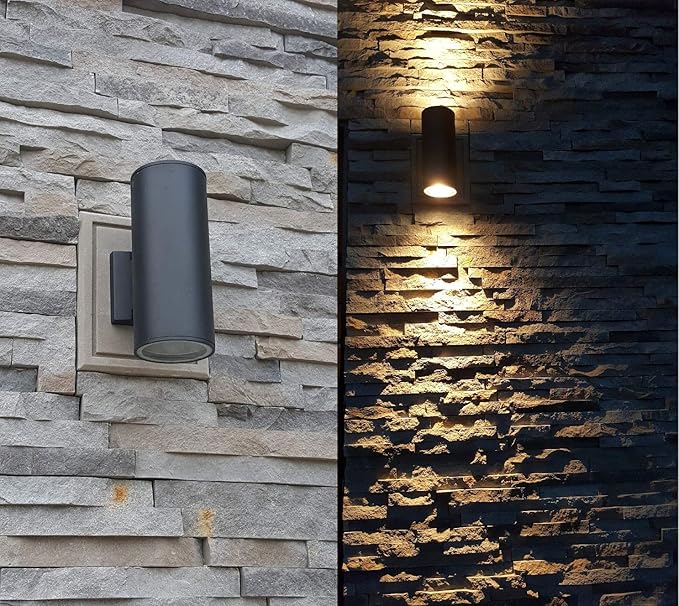 Outdoor Wall Light, Exterior Lighting - ETL Listed, Die-Casting Aluminum Waterproof Wall Mount Cylinder Design - Up Down Light Fixture for Porch, Backyard and Patio (Black)