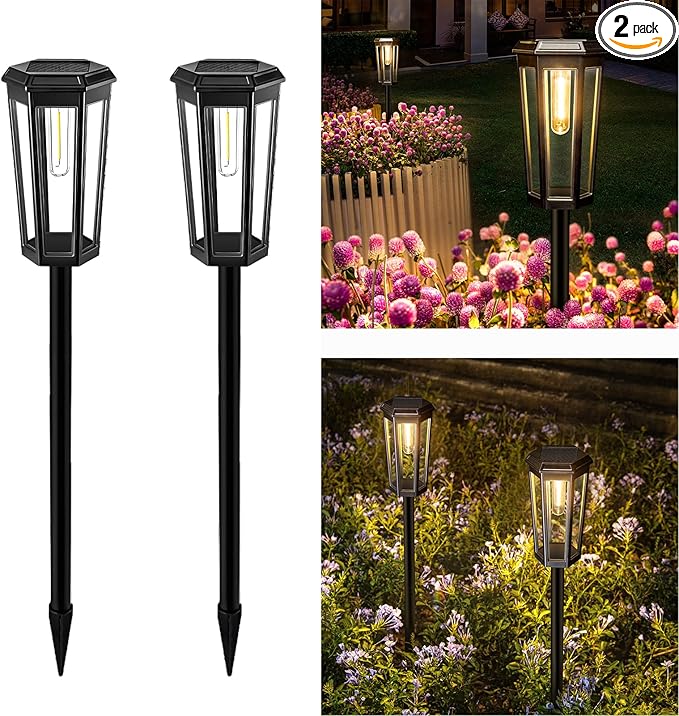 2 Pack Solar Pathway Lights, Outdoor Waterproof (IP65) with 2-in-1 Lighting Modes, Warm White LED for Yard, Lawn, Garden, Patio & Landscape