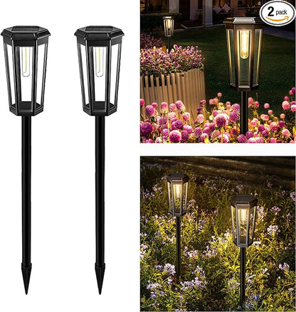 2 Pack Solar Pathway Lights, Outdoor Waterproof (IP65) with 2-in-1 Lighting Modes, Warm White LED for Yard, Lawn, Garden, Patio & Landscape