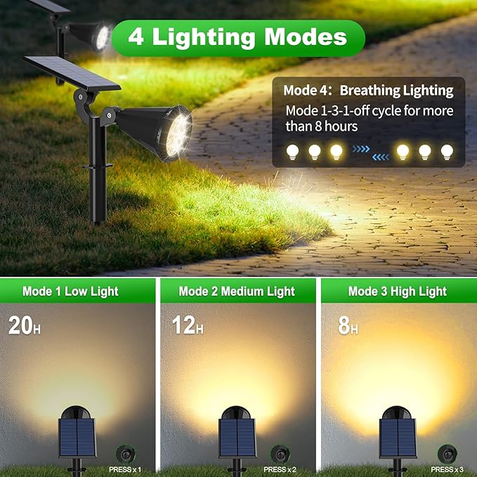8 Pack Solar Spot Lights Outdoor Waterproof 180 Adjustable Solar Powered Landscape Lights for Yard, Garden | Lumora
