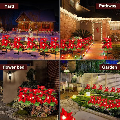 Aolyty Solar Garden Lights, IP65 Waterproof Solar Flowers Lights Landscape Lighting Simulation Poinsettia LED Light for Pathway, Garden, Patio, Yard, Lawn Outdoor Decorative (2 Pack)