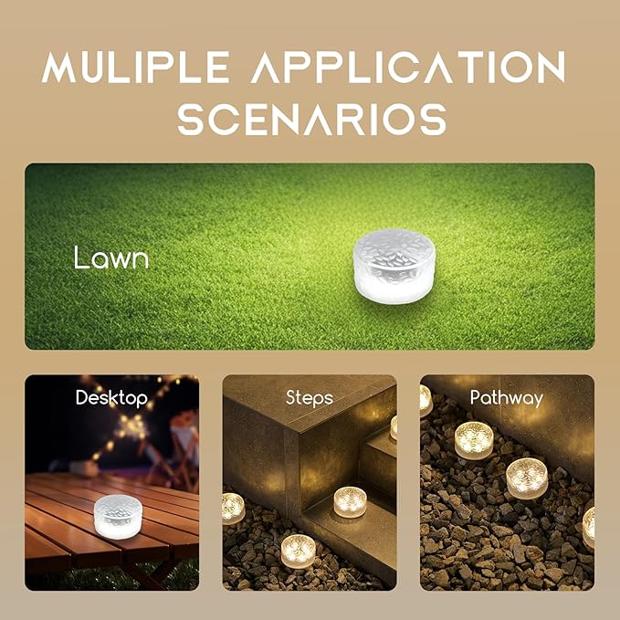 Wokyo 4 Packs Solar Ice Cube LED Light, Solar Wireless Paver Lights, 4x2.2 inch Rock Lights with 6 LED for Patio | Lumora