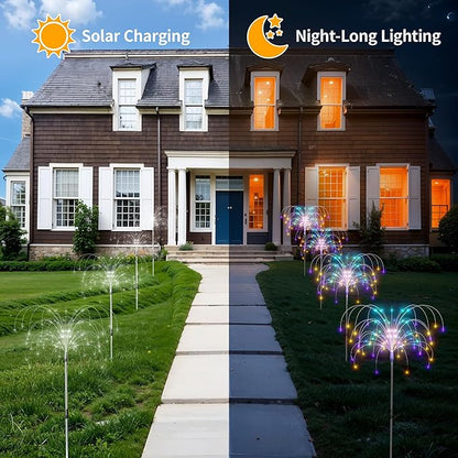 Presence Solar Garden Lights Outdoor Waterproof - 4 Pcs with 8 Modes, 120 LED Multicolor Firework Lights for Yard, Path, Patio, Flowerbed