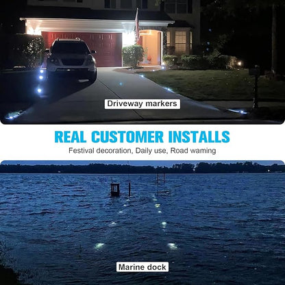 VOLISUN Solar Deck Lights Driveway Dock Lights, 12-Pack Led IP68 Waterproof Outdoor Warning Step Lights for Driveway Sidewalk Garden Pathway Yard(White, Auto On/Off