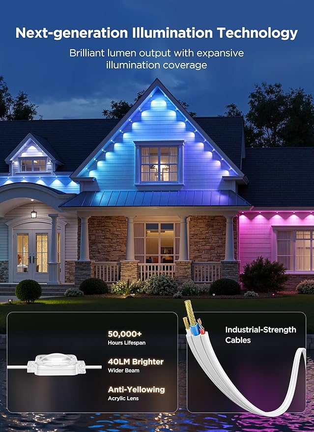 Permanent Outdoor Lights, 200FT with 128 Smart LED Lights, DIY Scene Mode, IP68 Waterproof Christmas Light for | Lumora