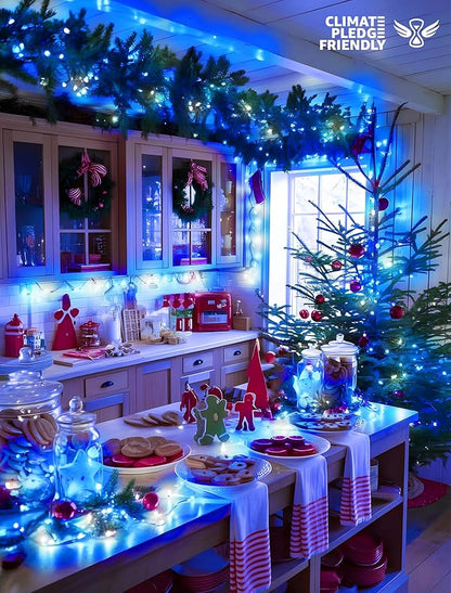 33FT 100 LEDs String Lights Waterproof Fairy Lights 8 Modes with Memory 30V UL Certified Power Supply for Home, Garden, Wedding, Party, Christmas Decoration Indoor Outdoor (Cool White+Blue)
