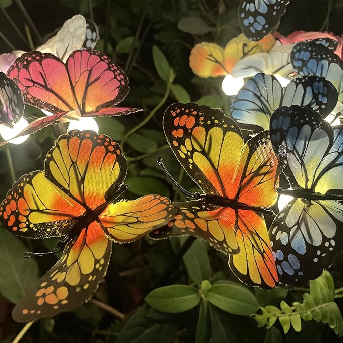 Solar Garden Lights Outdoor Waterproof 4 Pack Solar Power Firefly Butterfly Lights Swaying in The Wind 8 Modes 32LED Realistic Butterflies Gifts for Mom Grandma Yard Patio Pathway Decorations, Warm