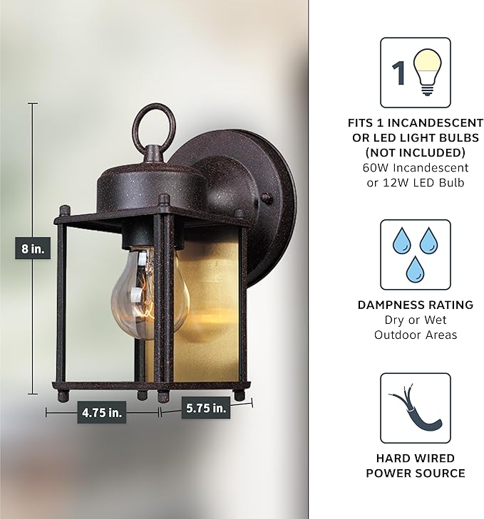 Designers Fountain 1161-RP Porch Outdoor Wall Lantern Sconce, 8in H, Rust Patina | Lumora
