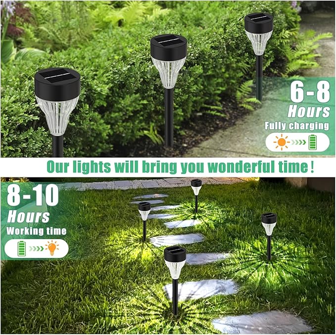 Solar Pathway Lights, 8 Pack LED Outdoor Waterproof, Auto On/Off Solar Garden Lights for Yard, Lawn, Walkway & Driveway Landscape Lighting (8)