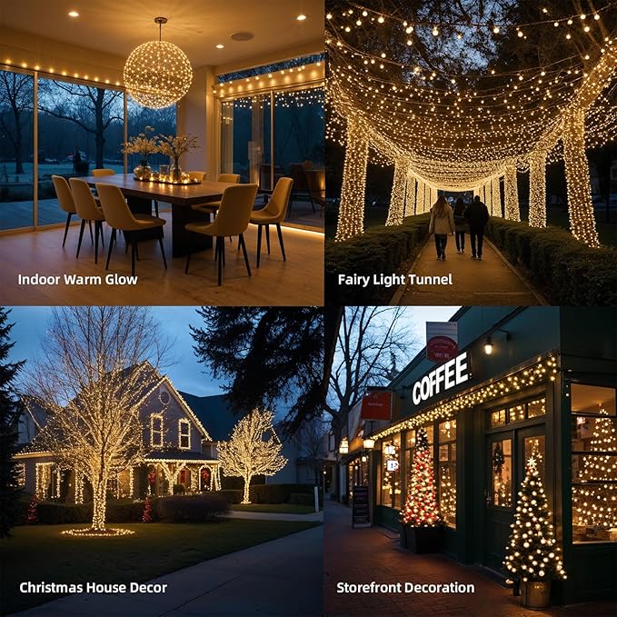500 LED String Lights 165ft Warm White, Plug in Fairy Lights with 8 Lighting Modes, Indoor Outdoor Christmas Lights | Lumora