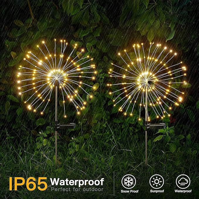 Warm White Solar Lights for Garden Decoration 150 LED Fairy Lights Starburst Outdoor Firework Decorative Lamp Pathway Lighting Waterproof Colored 4 Pack
