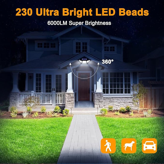 Onforu 6000LM Solar Lights Outdoor, 5 Heads Solar Security Lights with Remote Control, IP65 Waterproof Motion Sensor Lights 3 Modes Flood Lights for Wall, Porch, Yard, Outside, 2 Pack
