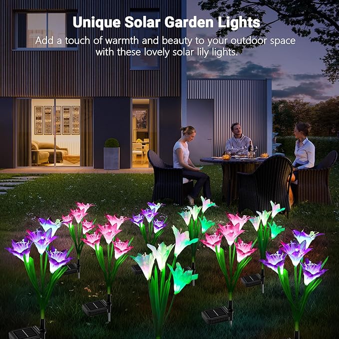 WdtPro Solar Lights Outdoor Garden Decorative 6 Pack, Waterproof Solar Garden Lights with 24 Lily Flowers, Color | Lumora