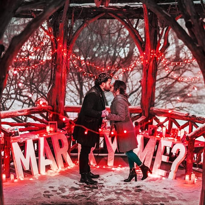 JMEXSUSS 33ft 100 LED Red Valentine Lights, Connectable 8 Modes Valentine Room Light Indoor Plug-in, Clear Wire Red Christmas String Light Outdoor Waterproof for Xmas Bedroom, Party