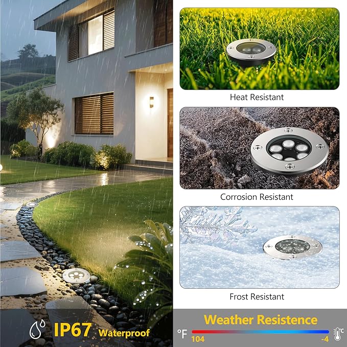 JESLED Landscape Lighting 6W LED Well Lights, 12V 24V Ground Lights 6000K Bright White, IP67 Waterproof Low Voltage | Lumora