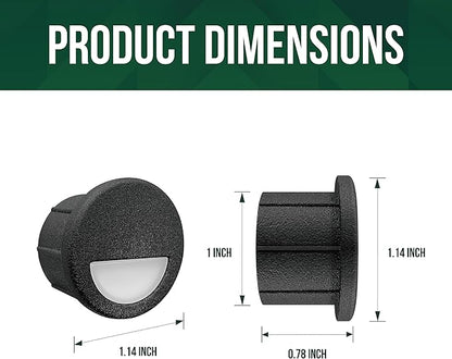GKOLED 12 Pack Recessed Low Voltage LED Step Riser Light, Diameter 1" Mini Size Landscape Lighting for Outdoor Deck Stair Railing Post, 12V 3000K, Die-cast Aluminum, Black Powder Coated, UL-Listed