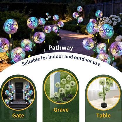 Solar Dandelion Garden Lights Outdoor Decorative, 7 Color Changing Solar Flower Lights Waterproof, 40H Solar Powered Pathway Lights for Yard Lawn Patio Walkway Landscape Decor, 2pcs