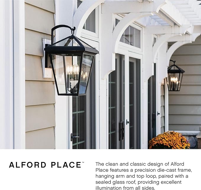 Hinkley Alford Place 2560MB-LL Medium Outdoor LED Wall Mount Lantern - Die Cast Aluminum Frame, Sealed Clear Glass, Dimmable - Museum Black