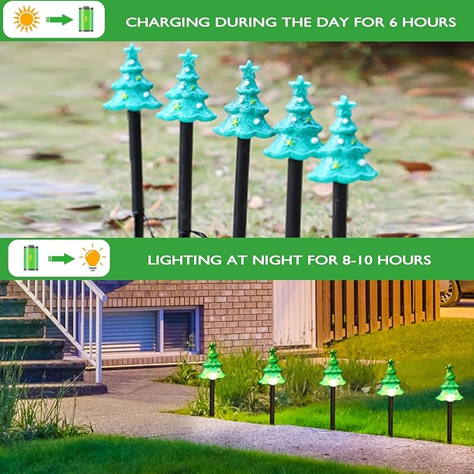 FANFX Christmas Solar Powered Pathway Lights, Automatic Waterproof Landscape Light, Stake Christmas Decoration, LED Lights for Outdoor Pathway Garden Yard and Patio(5pcs Tree Lights)