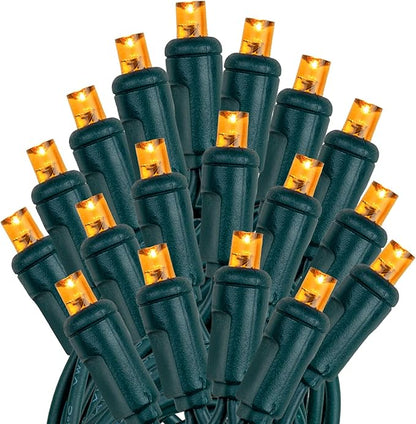 Novelty Lights 25ft 50 LED Amber Christmas Lights Outdoor/Indoor, 6" Spacing, Green Wire String Lights for Festive Xmas Lighting, IP55, UL Listed, Dimmable, Connectable