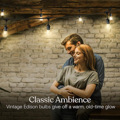 Brightech Bundle: Ambience Pro - Waterproof LED Outdoor String Lights - Hanging, Dimmable 1W Edison Bulbs, Soft White - 48 Ft + 6 Ft Extension Cord