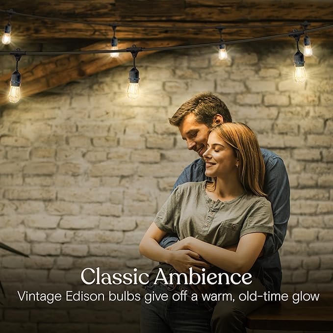 Brightech Bundle: Ambience Pro - Waterproof LED Outdoor String Lights - Hanging, Dimmable 1W Edison Bulbs, Soft White - 24 Ft + 6 Ft Extension Cord