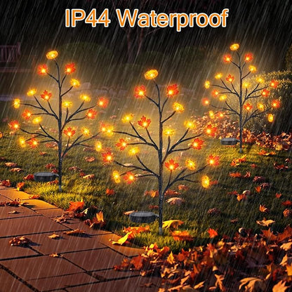 4 Pack Fall Solar Lights Outdoor, 80 LED Maple Pumpkin Stake Lights with 8 Mode, Waterproof Solar Pathway Lights for Garden Patio Yard Fall Outdoor Decor