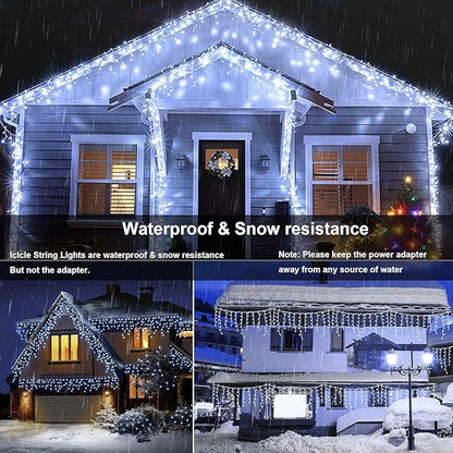 Joomer Christmas Icicle Lights - 66FT String Lights Outdoor Waterproof, 8 Modes Timer Connectable Plug-in String Light for Eaves, Roofs, Christmas Decorations (White, Non-Connectable)
