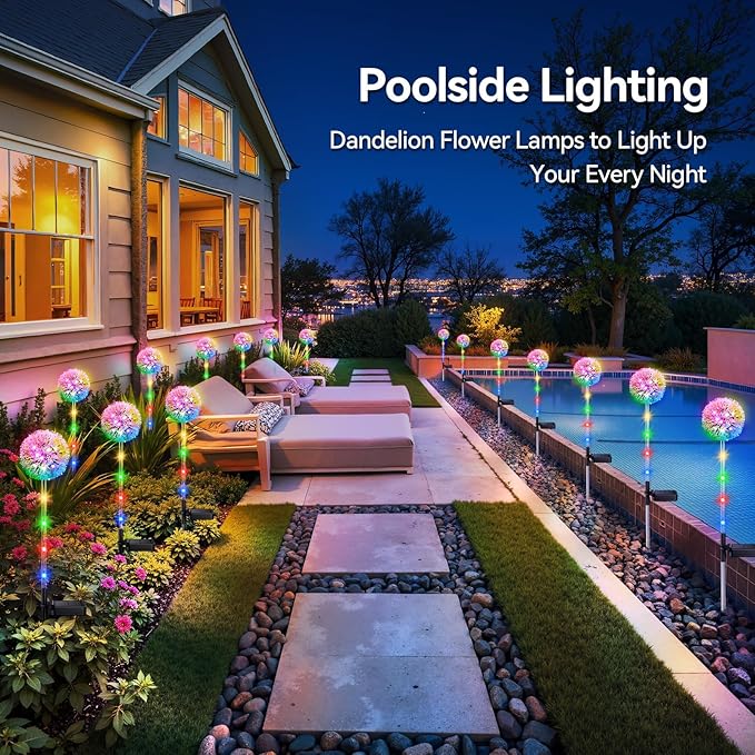 Solar Garden Lights Outdoor Decor: 4 Pack Dandelion Solar Flower Lights, 2 Modes 16 LED Colored Solar Lights for | Lumora