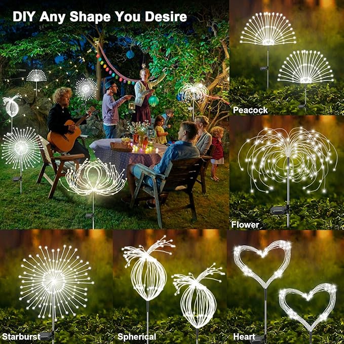 Solar Garden Lights Outdoor, 6 Pack 120 LED Twinkling Firework Lights Decorative with 2 Modes, Outdoor Waterproof | Lumora