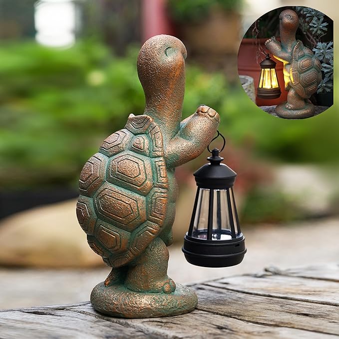 Turtle Solar Powered Outdoor Garden Statue, Resin Statue with Solar Light Lantern, Decorative Lawn,Yard,Balcony Outdoor Tortoise Patio Home Ornament, Birthday Gifts for Mom Grandma