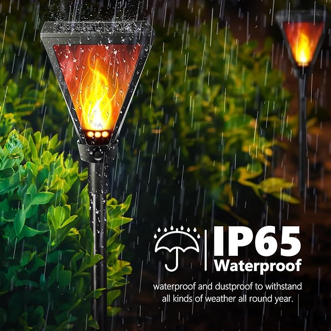 iBaycon 2 Pack 28" Solar Flame Torch Lights, Flickering Flame Garden Lights Outdoor Waterproof, Solar Pathway Light | Lumora