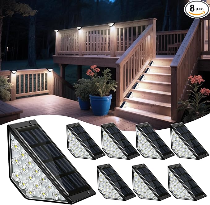 Solar Step Lights for Outside, Solar Stair Lights Outdoor Waterproof, Deck Step Lights for Fence, Patio, Yard, Porch, Front Door, Sidewalk, Garden, Patio Decor (8, Cool White)
