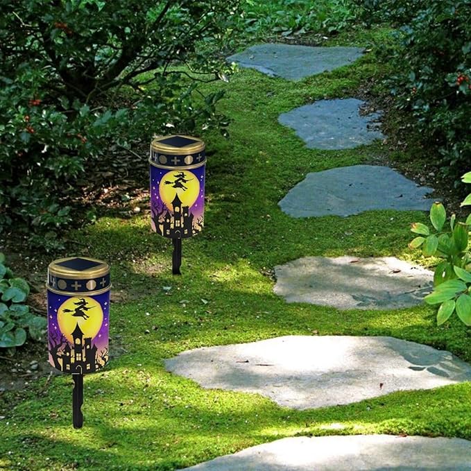 Witch Moon Solar Garden Stake Lights Bright Solar Cemetery Grave Decorations Waterproof Solar Lights for Outside, Driveway Markers Lights for Remembrance Gifts & Sympathy Gifts