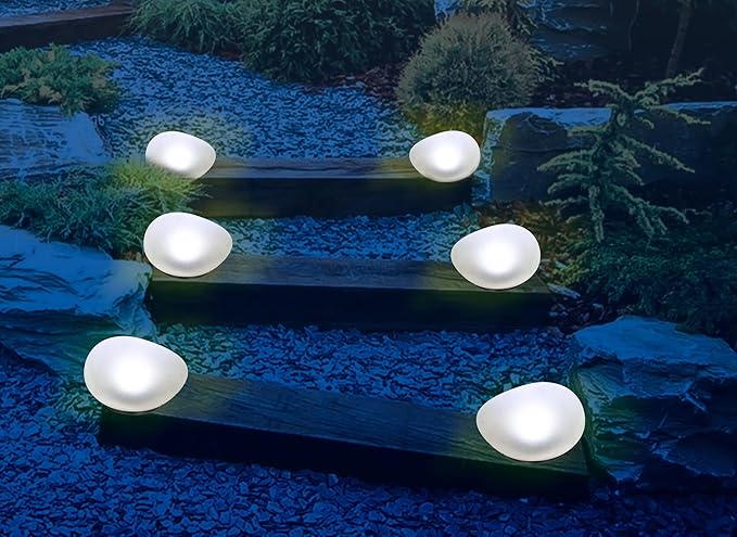 Sale Solar Rock Pathway LED Lights Waterproof Cobblestone Shape Garden, Stair Yard Decor - Cool White Pave Stone Markers - Durable and Energy Efficient - 1pc