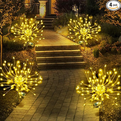 Anordsem Solar Garden Lights Outdoor: 4 Pack Bendable Copper Wire with 120 LED Firework Beads - Waterproof DIY Fairy Warm Decorating Yard Patio - Gardening Gifts for Parents Homeowner